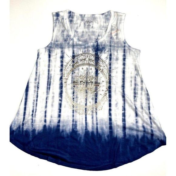 Style & Co Shirt Top Medium Blue White Tie-Dyed - Picture 7 of 10